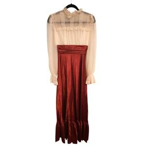Vintage 1960s Lorrie Deb San Francisco Lace Bodice Satin Skirt Maxi Dress Sz 7/8